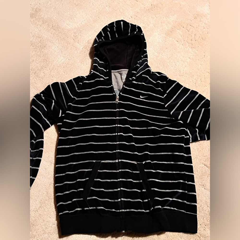 Black and gray striped Nike zip up hoodie